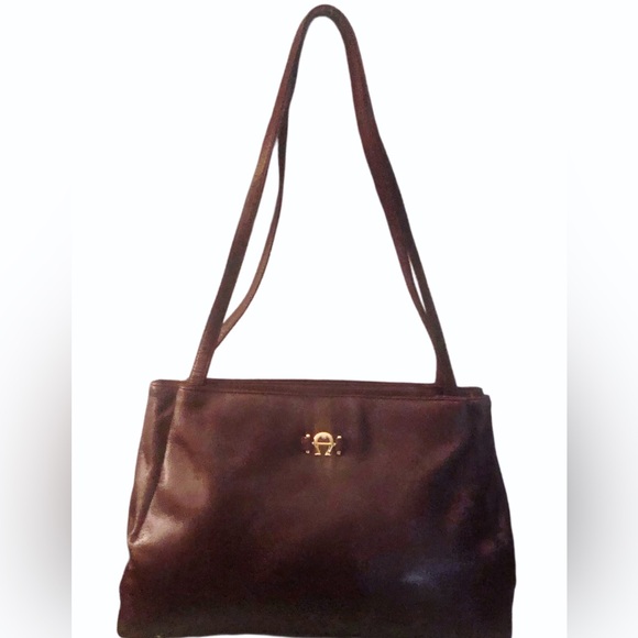 Vintage Etienne Aigner Large Brown Leather Shoulder Bag - Picture 2 of 11